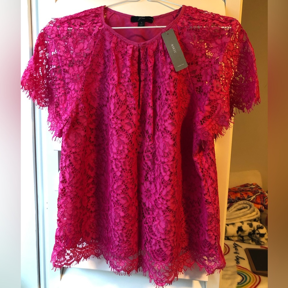 J Crew NWT hot pink lacy top